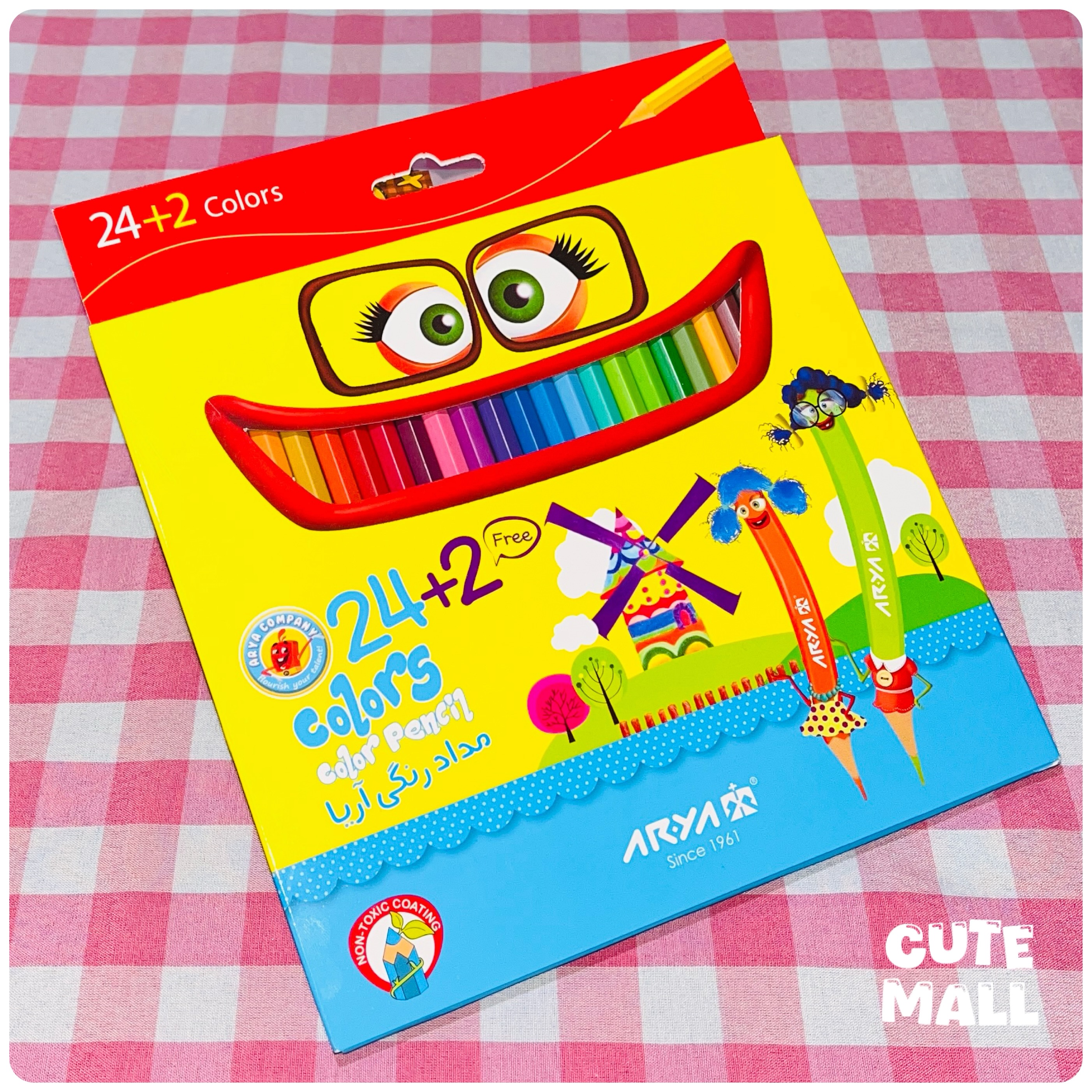 مداد رنگی آریا 2 24 رنگ مقوایی